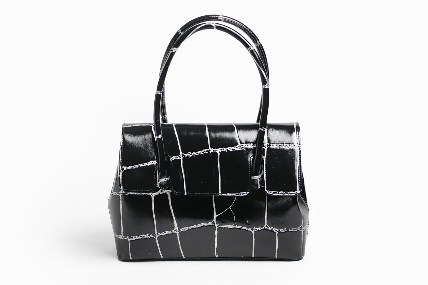 REALMIND / PRIMA A4 tote bag made of glossy large croco-embossed leather