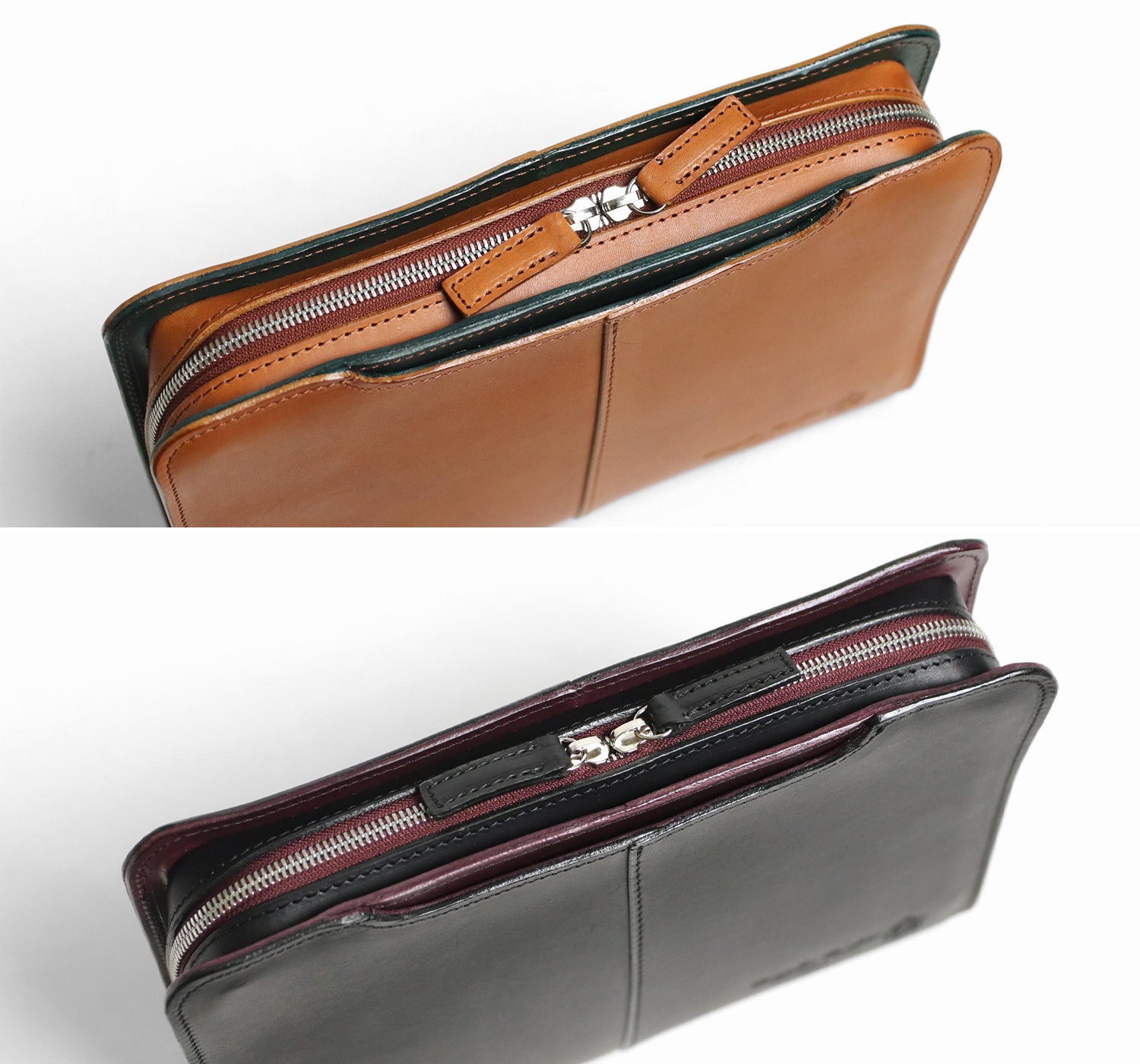 COMPLEX GARDENS / 眼蔵 ゲンゾウ 上質で肉厚なバケッタレザーを贅沢に使用したラウンドジップクラッチバッグ