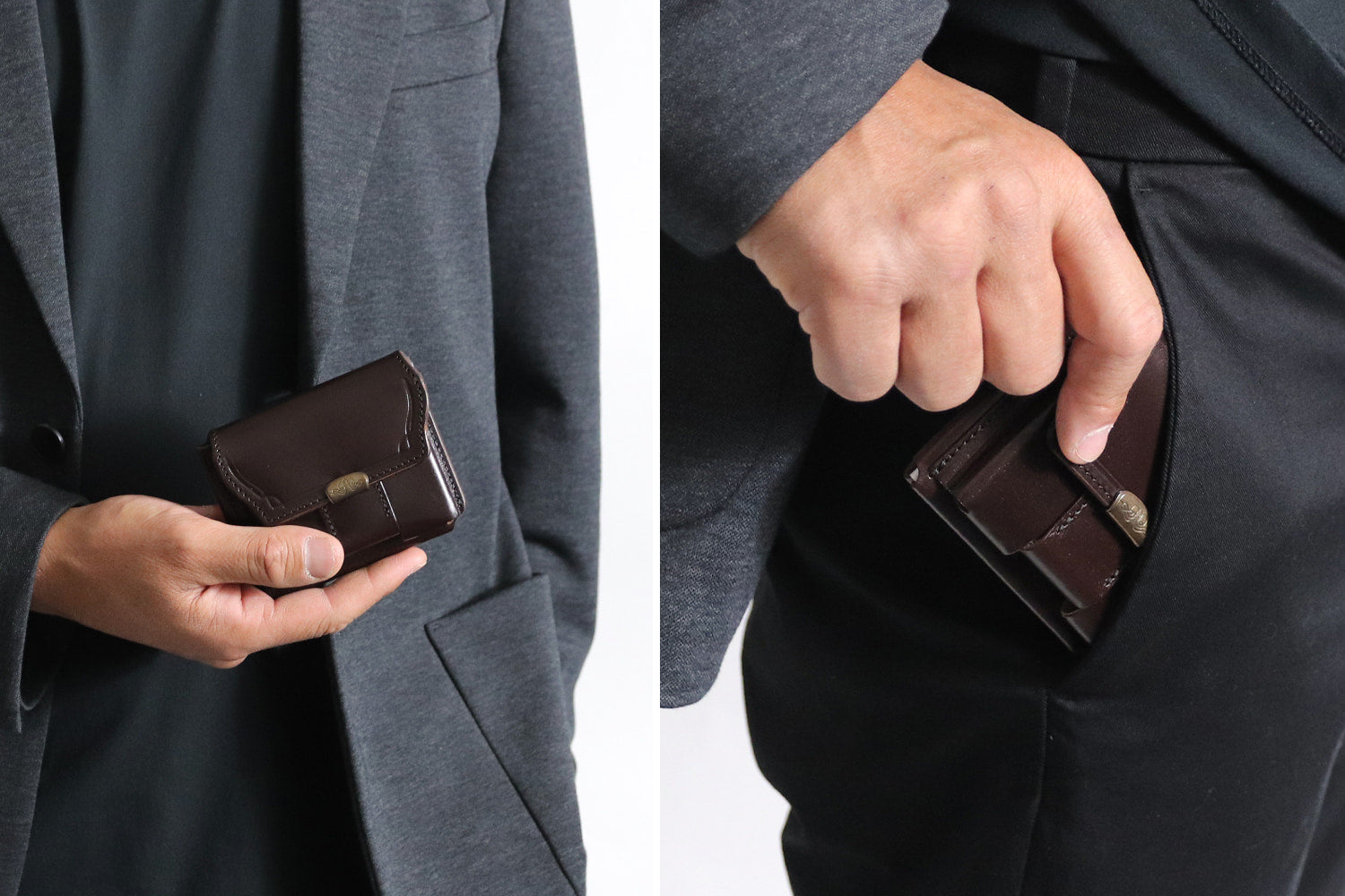 Dual / 池之端銀革店 透明感のあるツヤが現れるサドルプルアップレザー ギャルソンコンパクトウォレット