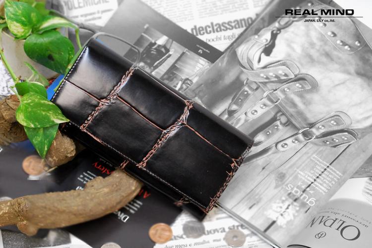 REALMIND / PRIMA 閃亮大號鱷魚壓紋皮革皮夾
