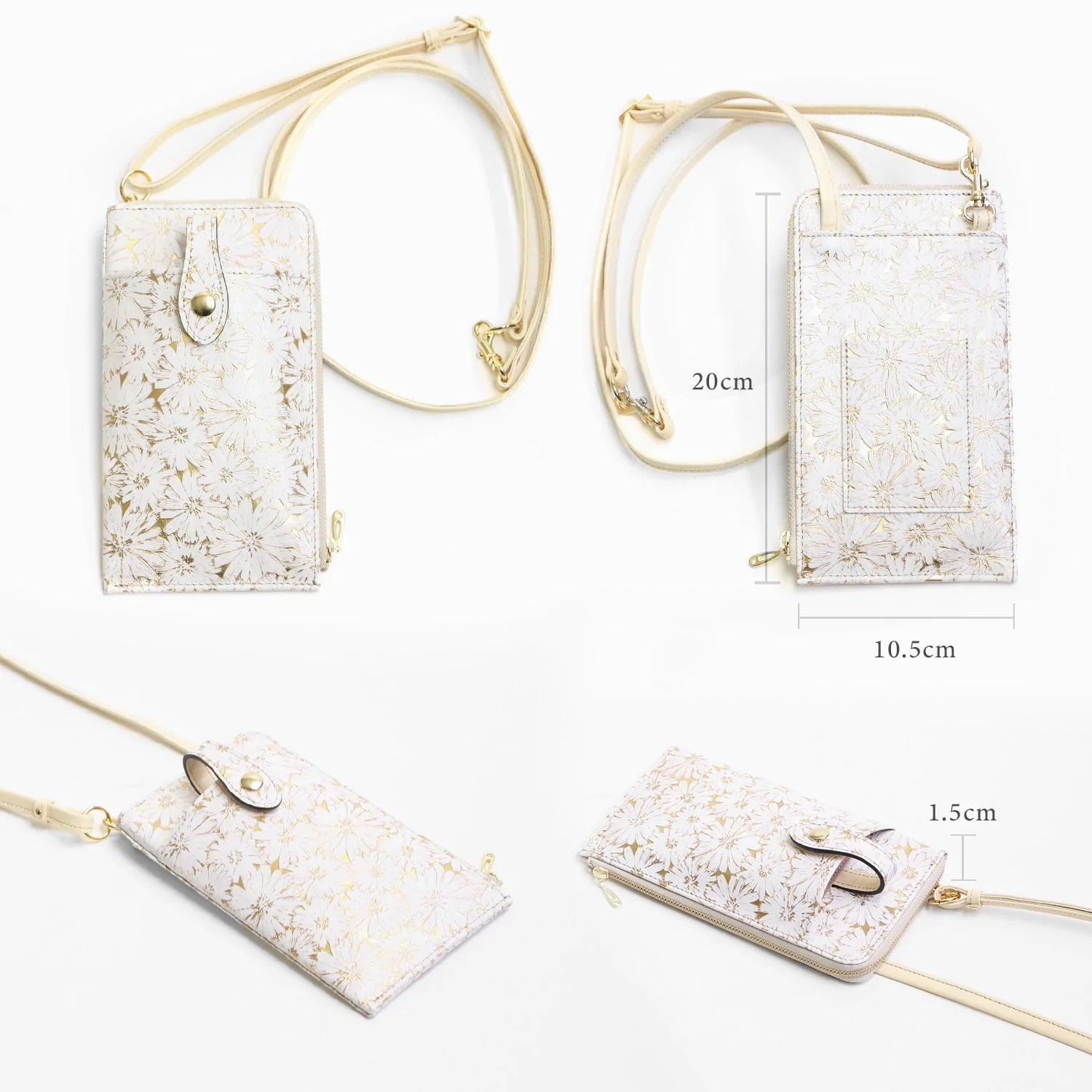 FU-SI FERNALLE / SANTERO collection 手元に咲き誇るデイジー 美しいイタリーレザーのウォレットスマホショルダー