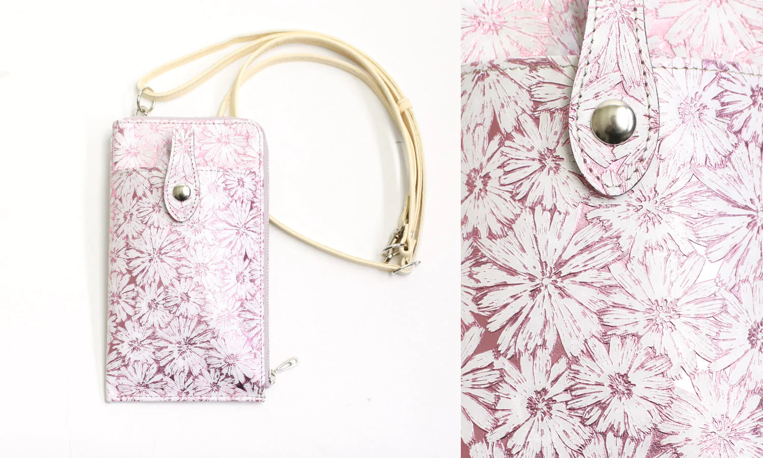 FU-SI FERNALLE / SANTERO collection 手元に咲き誇るデイジー 美しいイタリーレザーのウォレットスマホショルダー