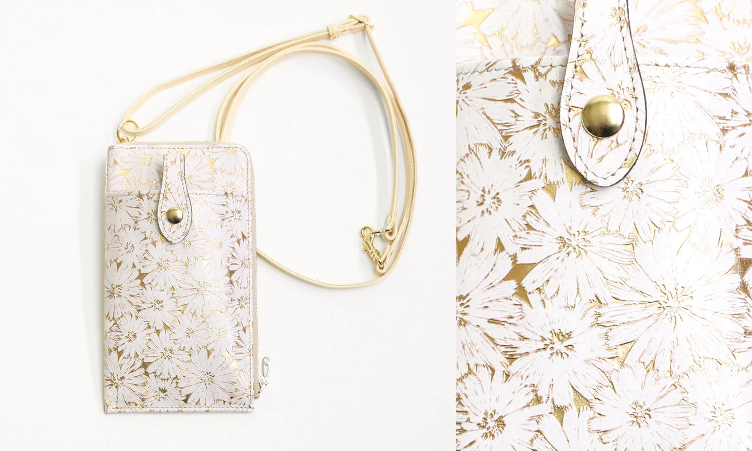 FU-SI FERNALLE / SANTERO collection 手元に咲き誇るデイジー 美しいイタリーレザーのウォレットスマホショルダー