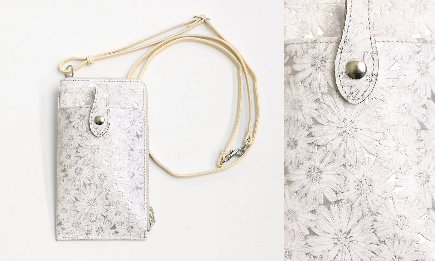 FU-SI FERNALLE / SANTERO collection 手元に咲き誇るデイジー 美しいイタリーレザーのウォレットスマホショルダー