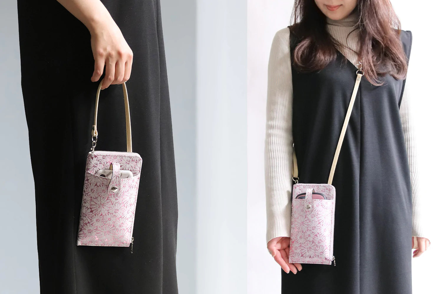 FU-SI FERNALLE / SANTERO collection 手元に咲き誇るデイジー 美しいイタリーレザーのウォレットスマホショルダー