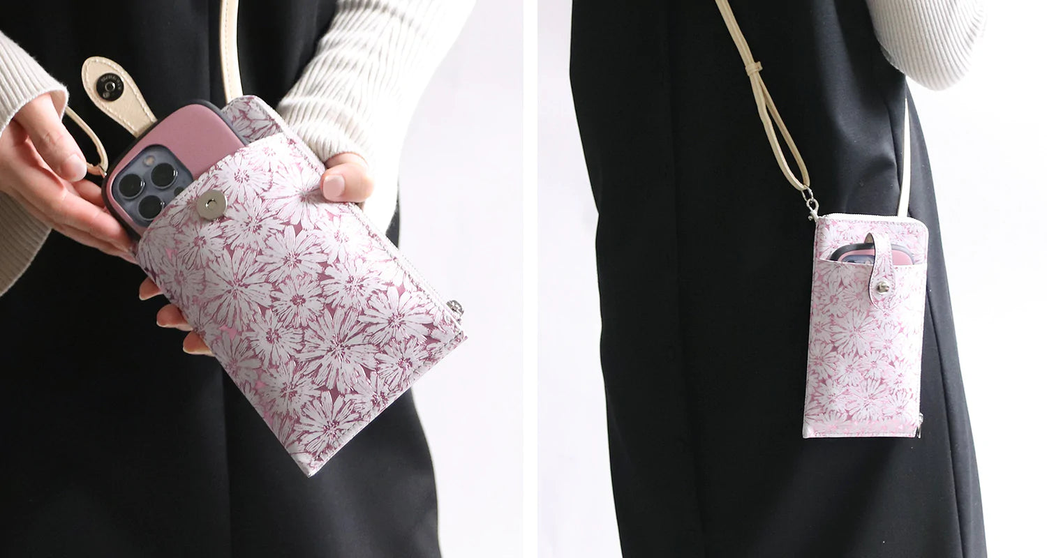 FU-SI FERNALLE / SANTERO collection 手元に咲き誇るデイジー 美しいイタリーレザーのウォレットスマホショルダー