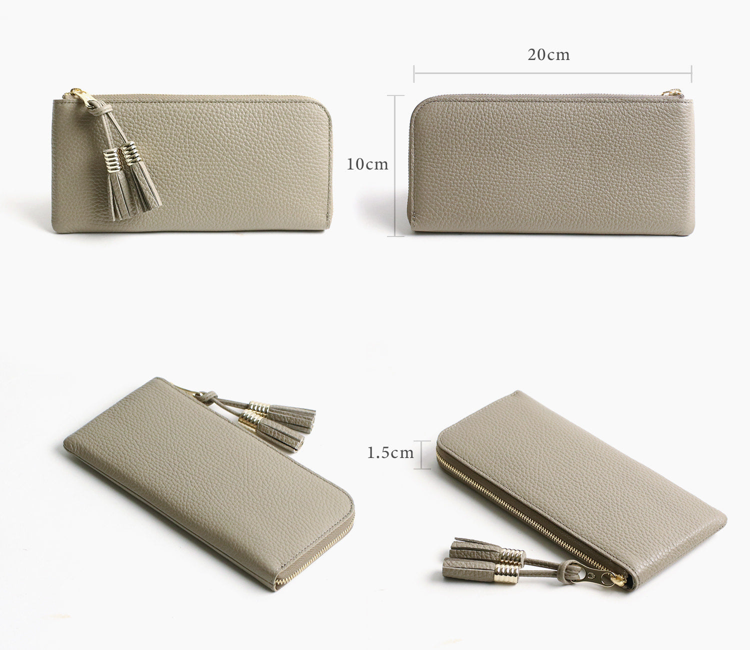 Atelier nuu / loop 柔和的色調和柔軟的意大利皮革。帶有擺動流蘇的大拉鍊錢包