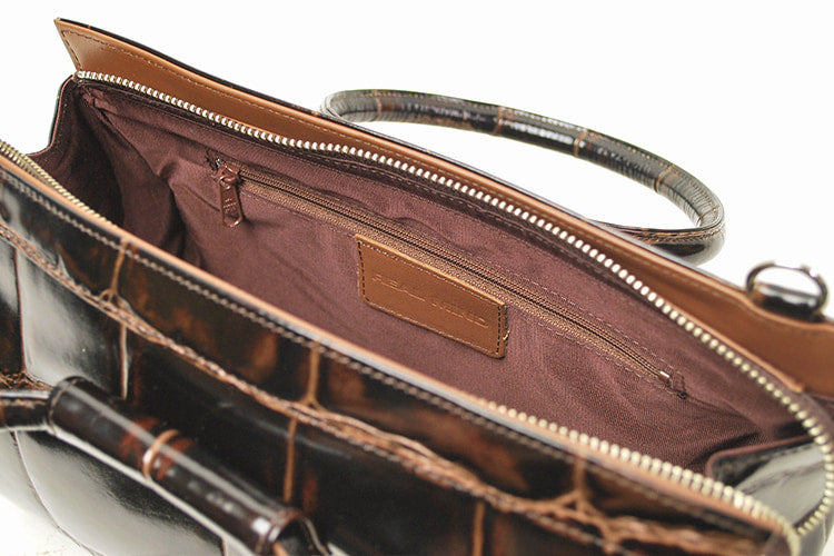REALMIND / PRIMA Glossy large crocodile embossed leather tube-shaped 2-way shoulder bag
