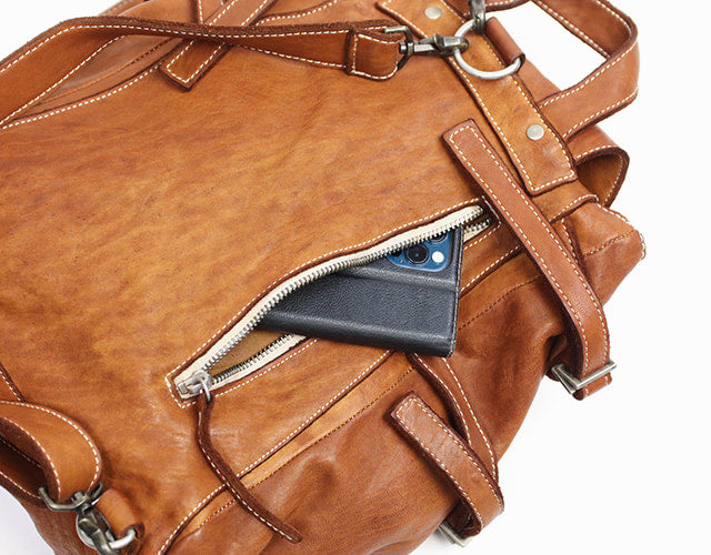 REALMIND / FORO A unique texture. Soft and lightweight high-quality piece-dyed horse-tanned leather backpack