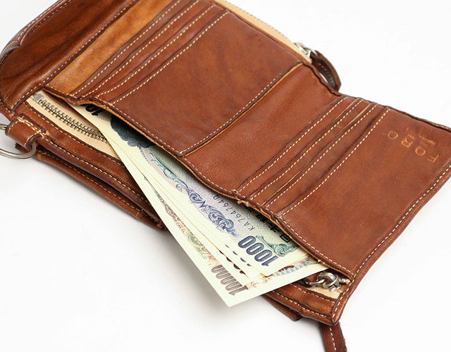 REALMIND / FORO A unique texture. Soft and lightweight folding wallet made of high-quality piece-dyed horse-tanned leather