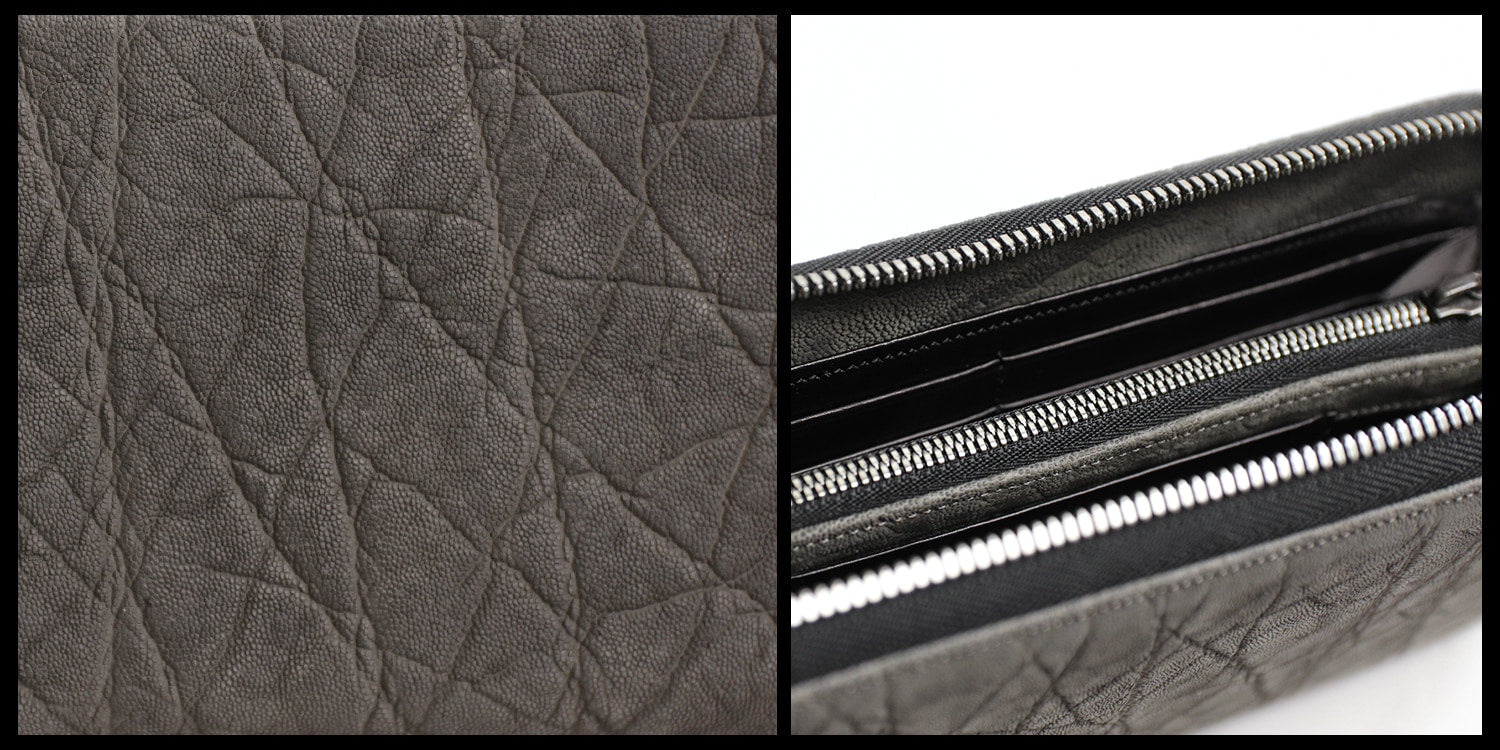 Luggage AOKI 1894 / African Elephant A round zipper long wallet made of elephant leather with a focus on neatness.