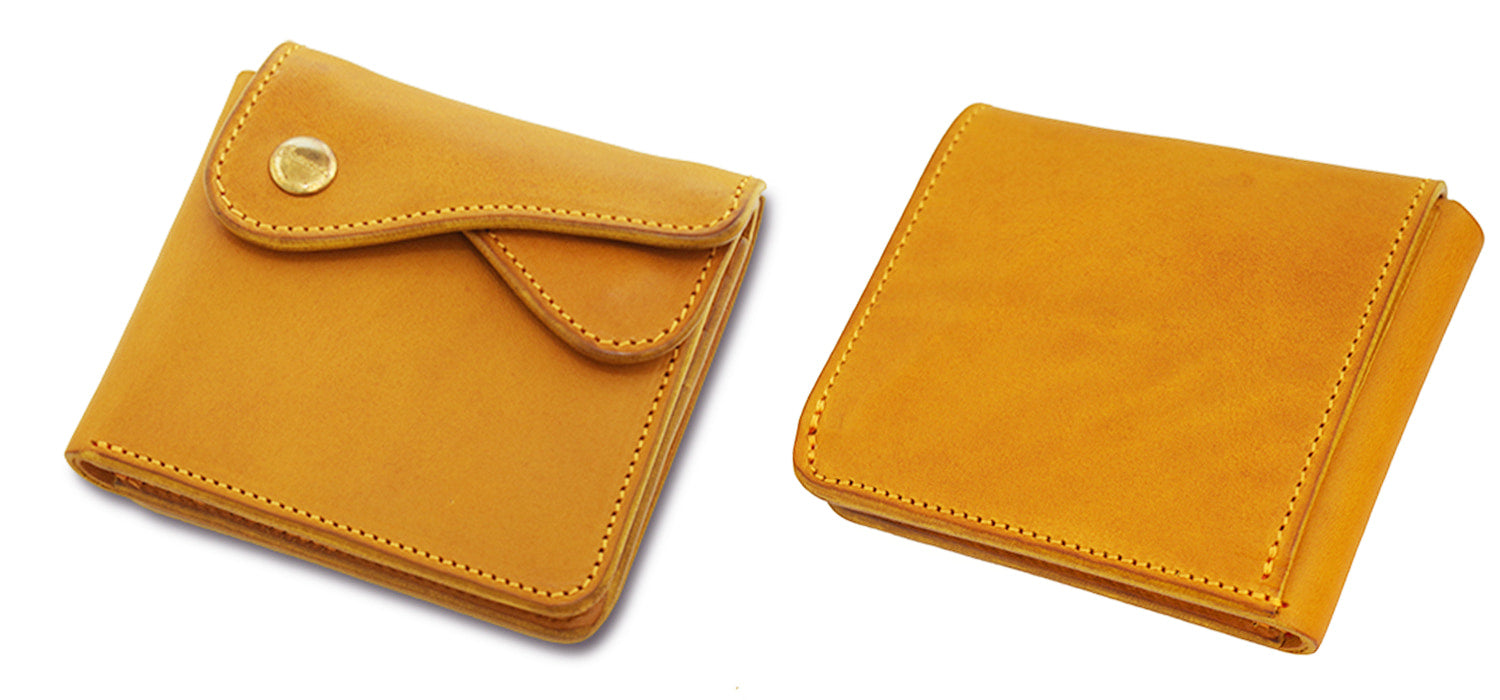 CRAMP / Ikenohata Ginkakuten A bi-fold wallet with double flap and a Garcon coin case, made from Italian shrink leather with a rich texture. 