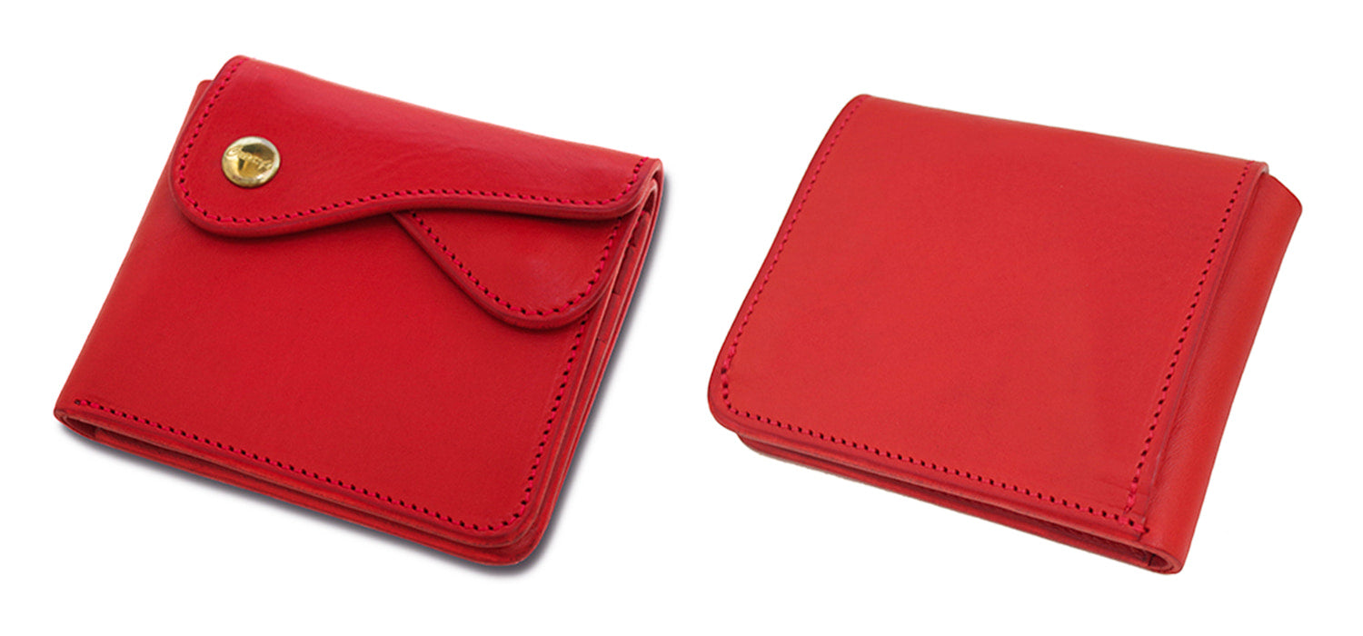 CRAMP / Ikenohata Ginkakuten A bi-fold wallet with double flap and a Garcon coin case, made from Italian shrink leather with a rich texture. 