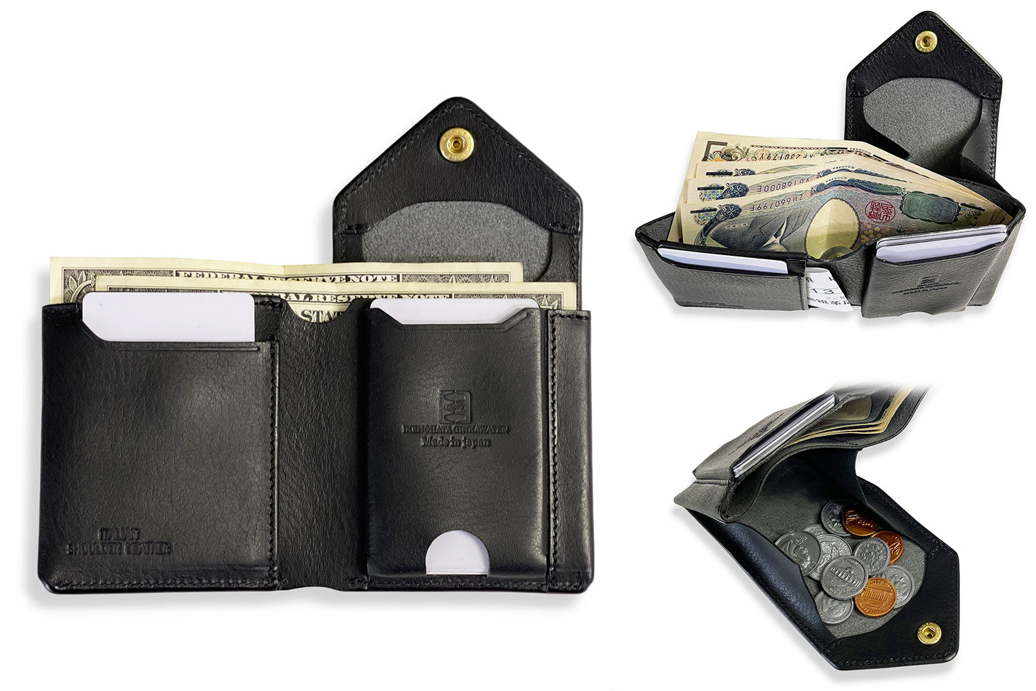 CRAMP / Ikenohata Ginzaten Expressive Italian shrink leather Garcon slim wallet with large coin case 