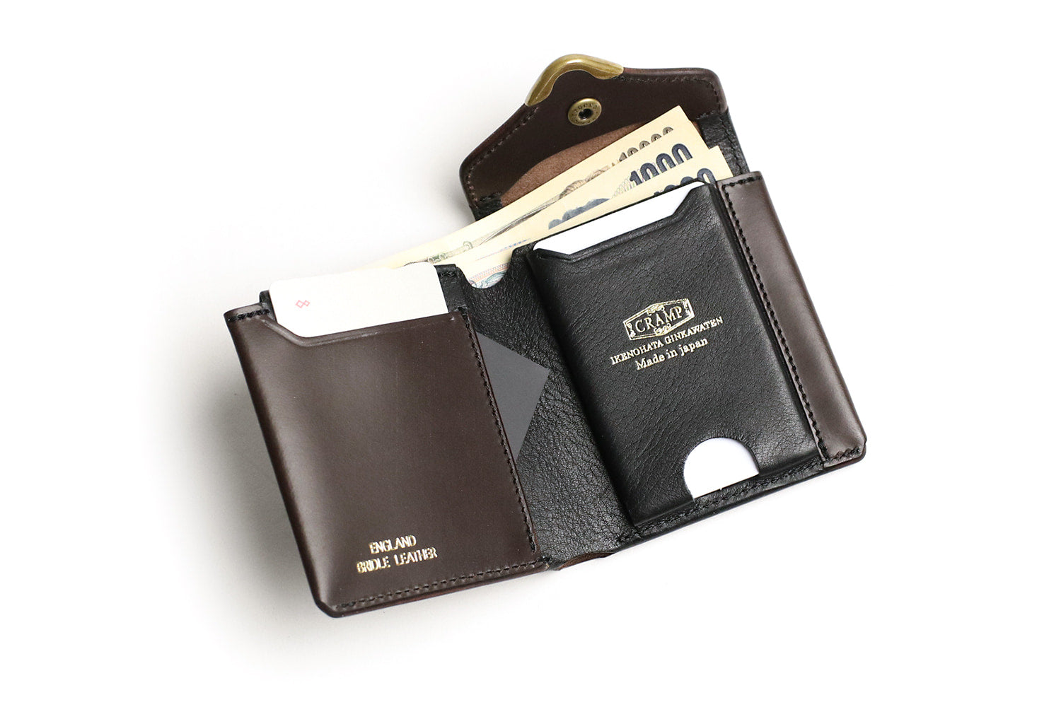 [Reservations for arrival in late March] CRAMP / Ikenohata Ginzaten Accented with front metal fittings. Garcon slim wallet with large capacity coin case 