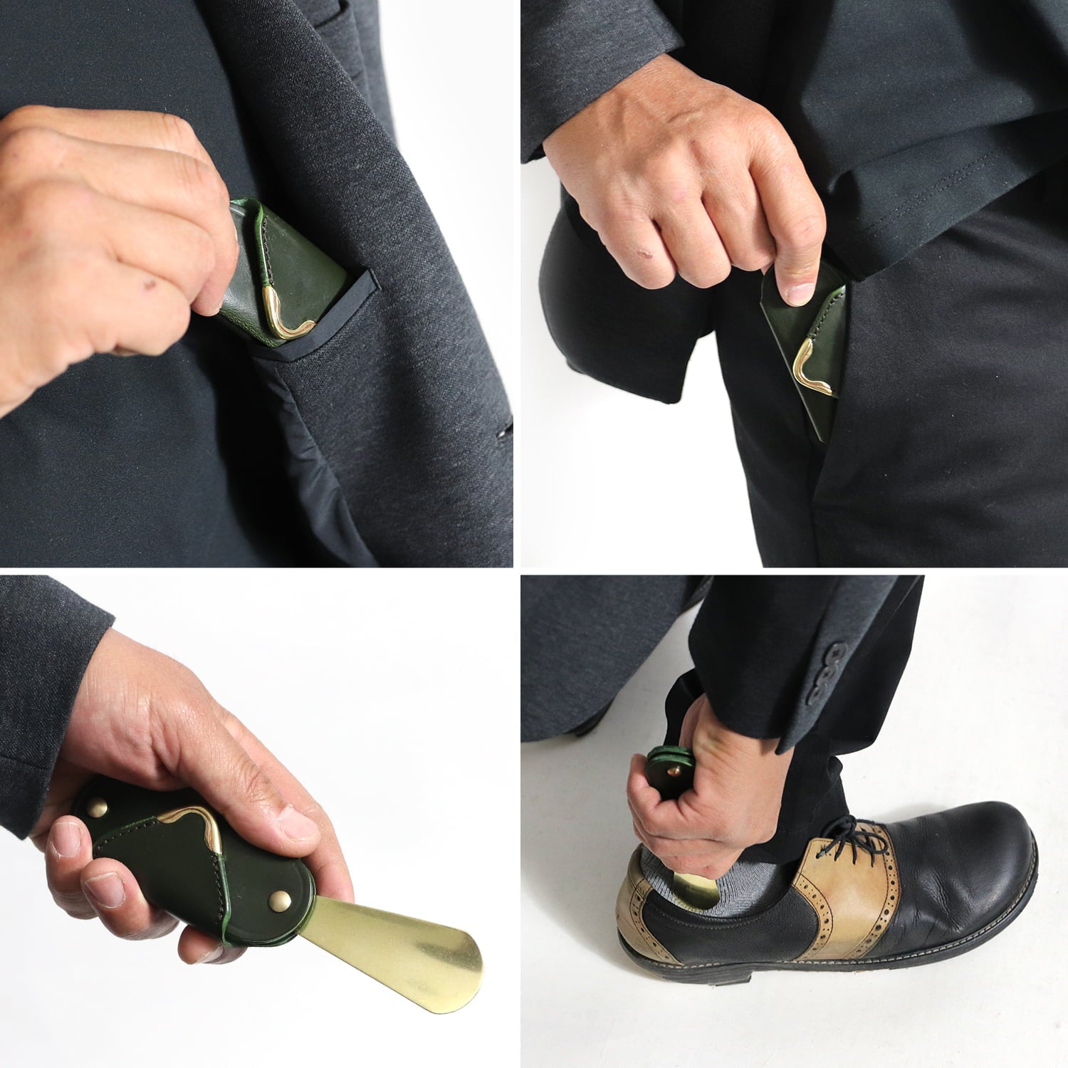 CRAMP / 池之端銀革店 フロント金具がアクセント。真鍮シューホーン付きミニコインケース