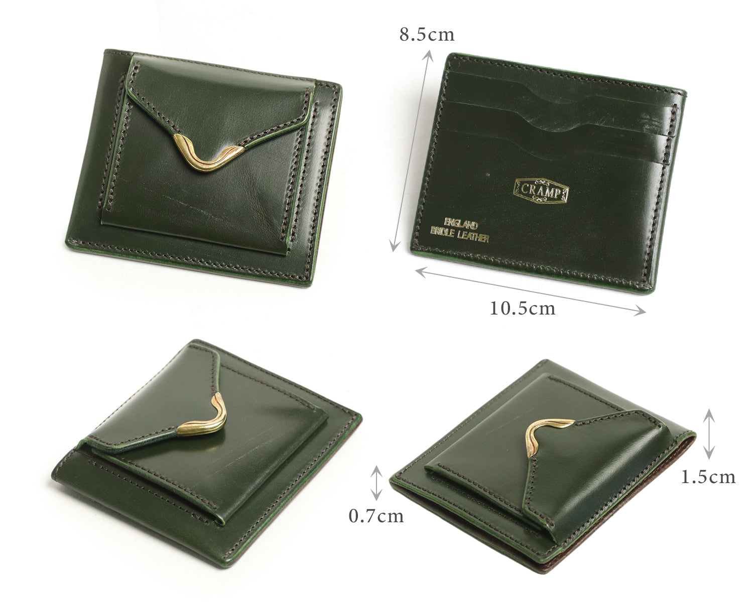 CRAMP / 池之端銀革店 真鍮 のフロント金具がアクセント。 UKブライドルレザーのスマートフラグメントケース