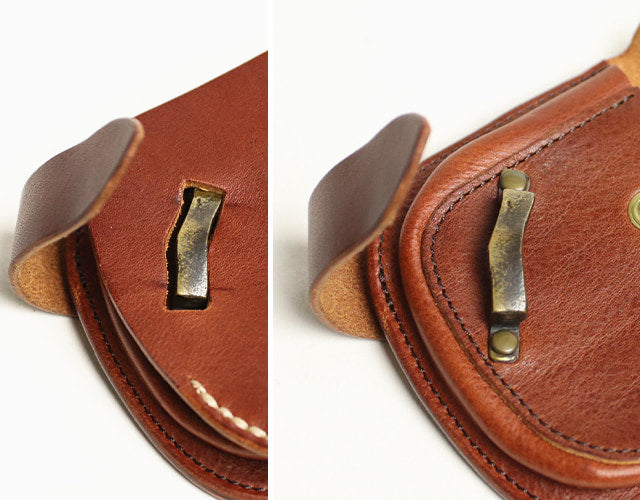 Haru / Ikenohata Ginkakuten Original brass swivel. Vintage Italian leather bi-fold wallet with money clip 