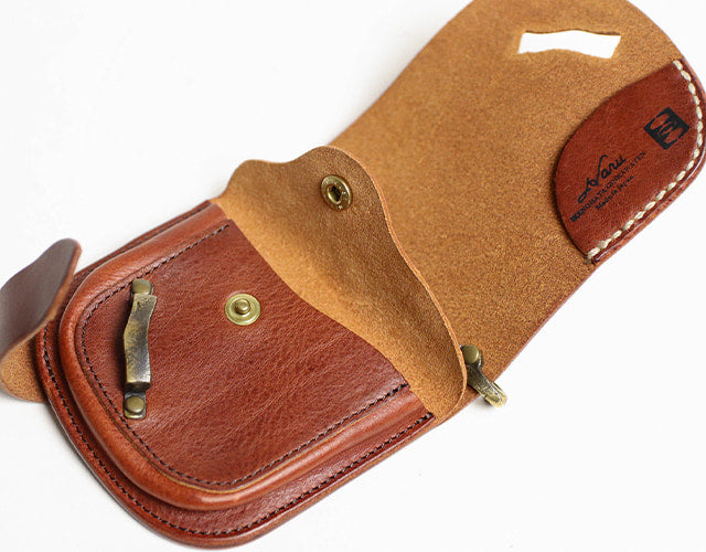 Haru / Ikenohata Ginkakuten Original brass swivel. Vintage Italian leather bi-fold wallet with money clip 
