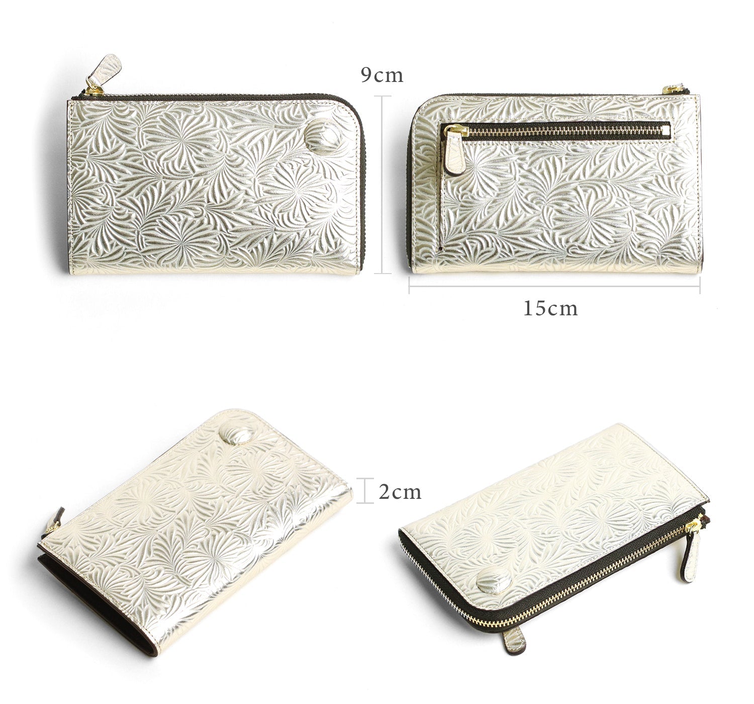 Neutral Gray NP061 Beautiful L zipper middle wallet with daisy embossed pattern
