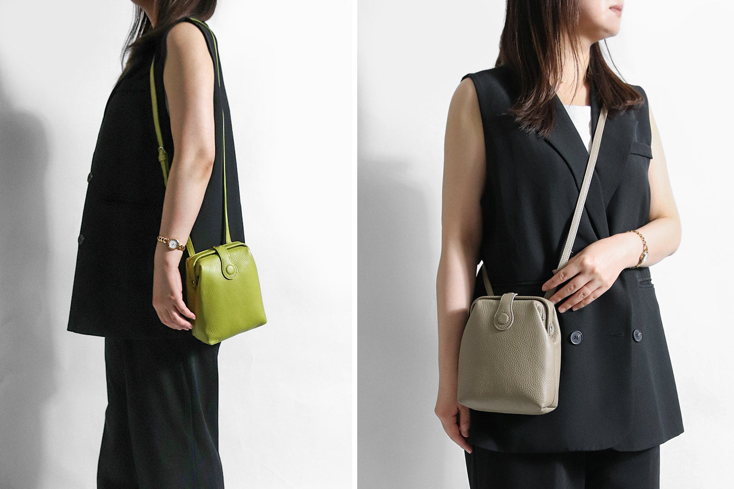 Atelier nuu / Parcel mist A cowhide duffel bag in a subtle color that opens with a single touch