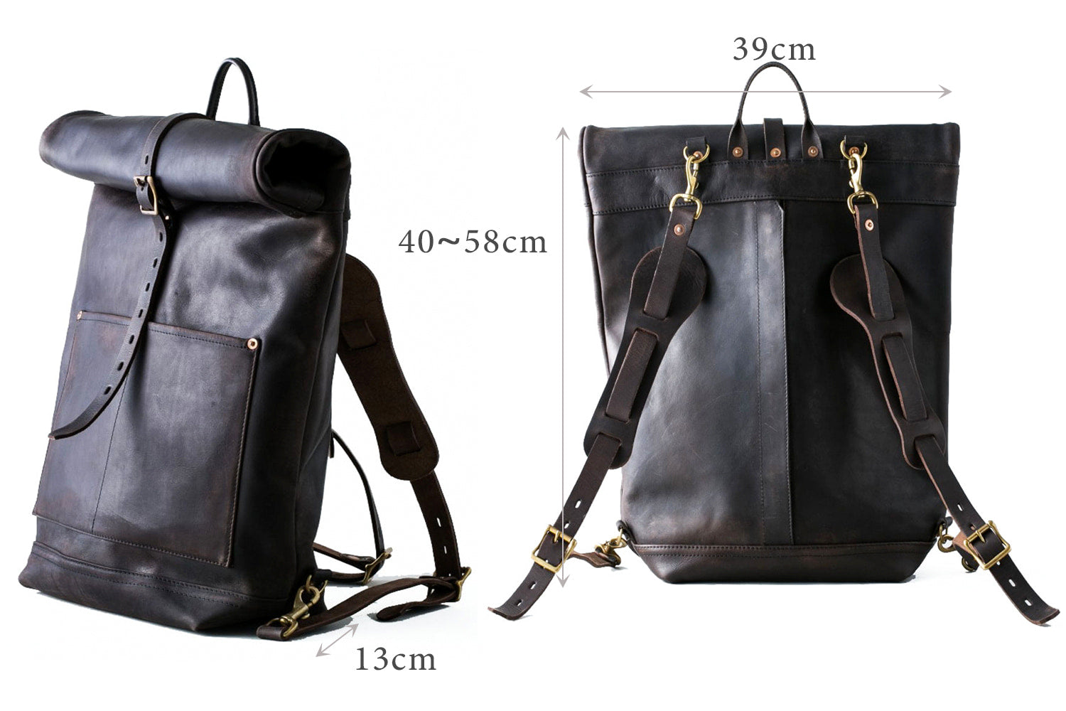 vasco / LEATHER ROLL TOP RUCKSACK