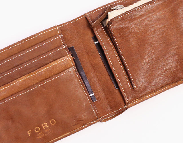 REALMIND / FORO A unique texture. Soft and lightweight folding wallet made of high-quality piece-dyed horse-tanned leather