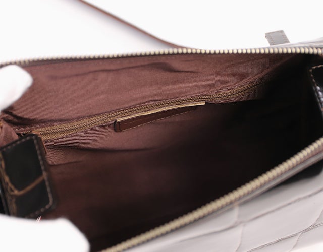 REALMIND / PRIMA Glossy large crocodile embossed leather box-shaped shoulder bag