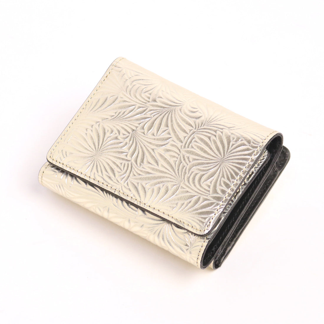 Neutral Gray NP061 Beautiful tri-fold wallet with daisy embossed pattern