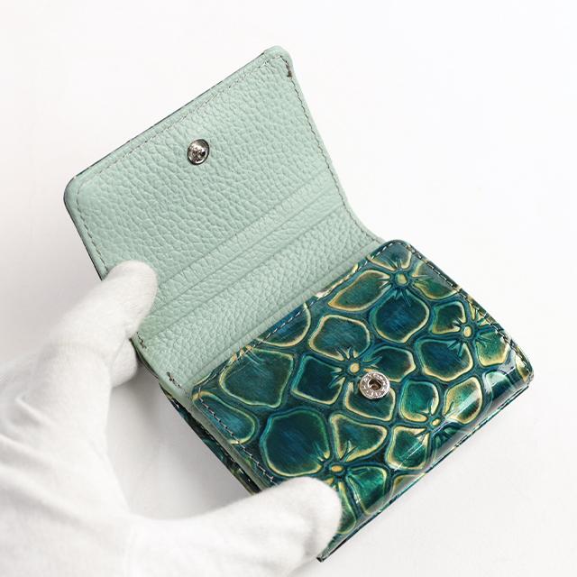FU-SI FERNALLE / ジュノンコレクション パンジーの色彩が美しいイタリア製牛革 コンパクト三つ折り財布
