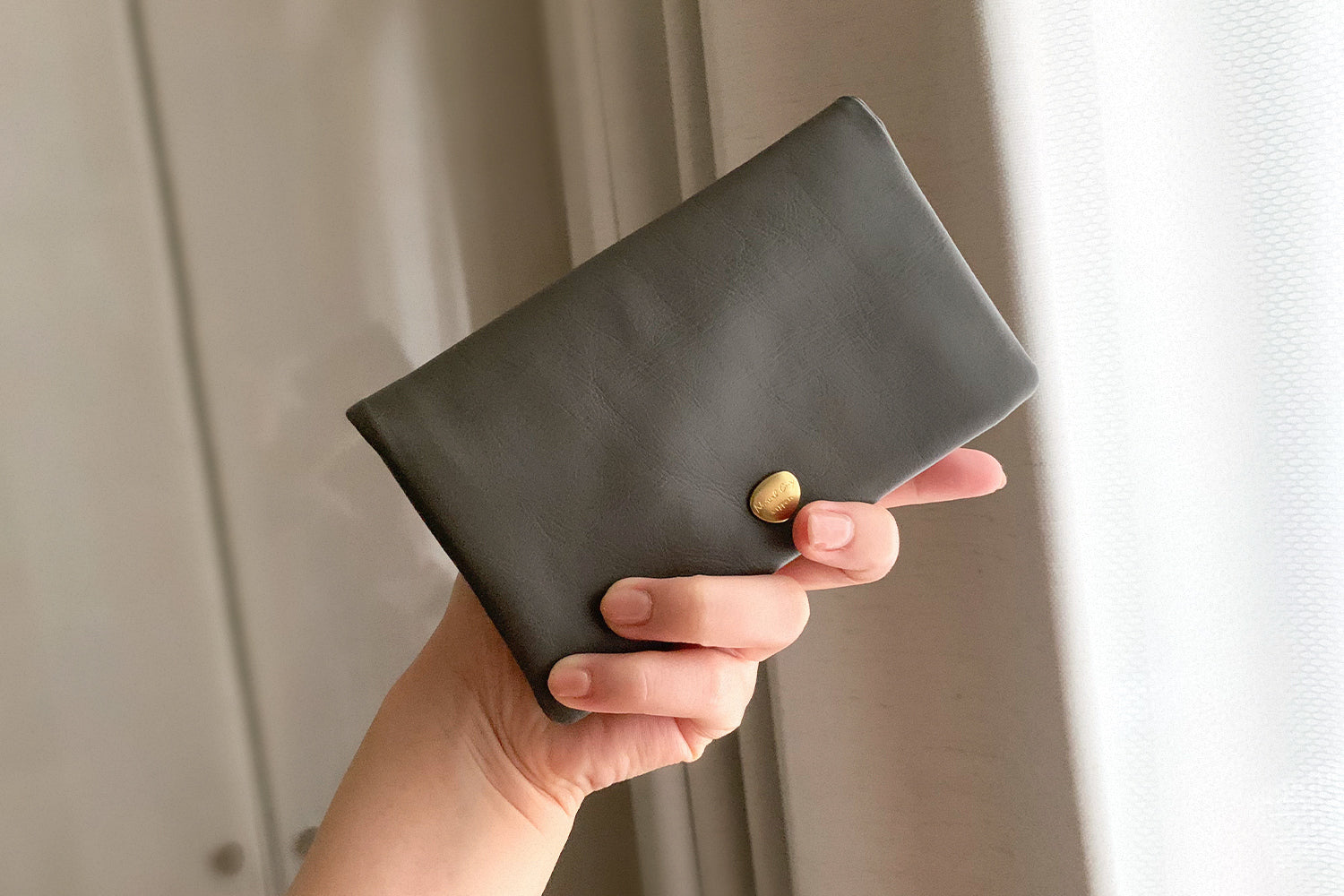 Neutral Gray Husky New color available Soft horse leather bi-fold wallet clutch that fits comfortably in your hand Made in Japan 
