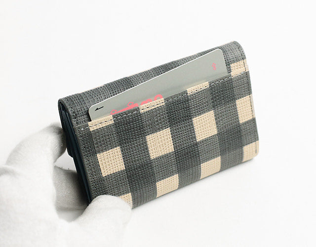 Neutral Gray Cruce A check painted tri-fold wallet for adults with a natural atmosphere.
